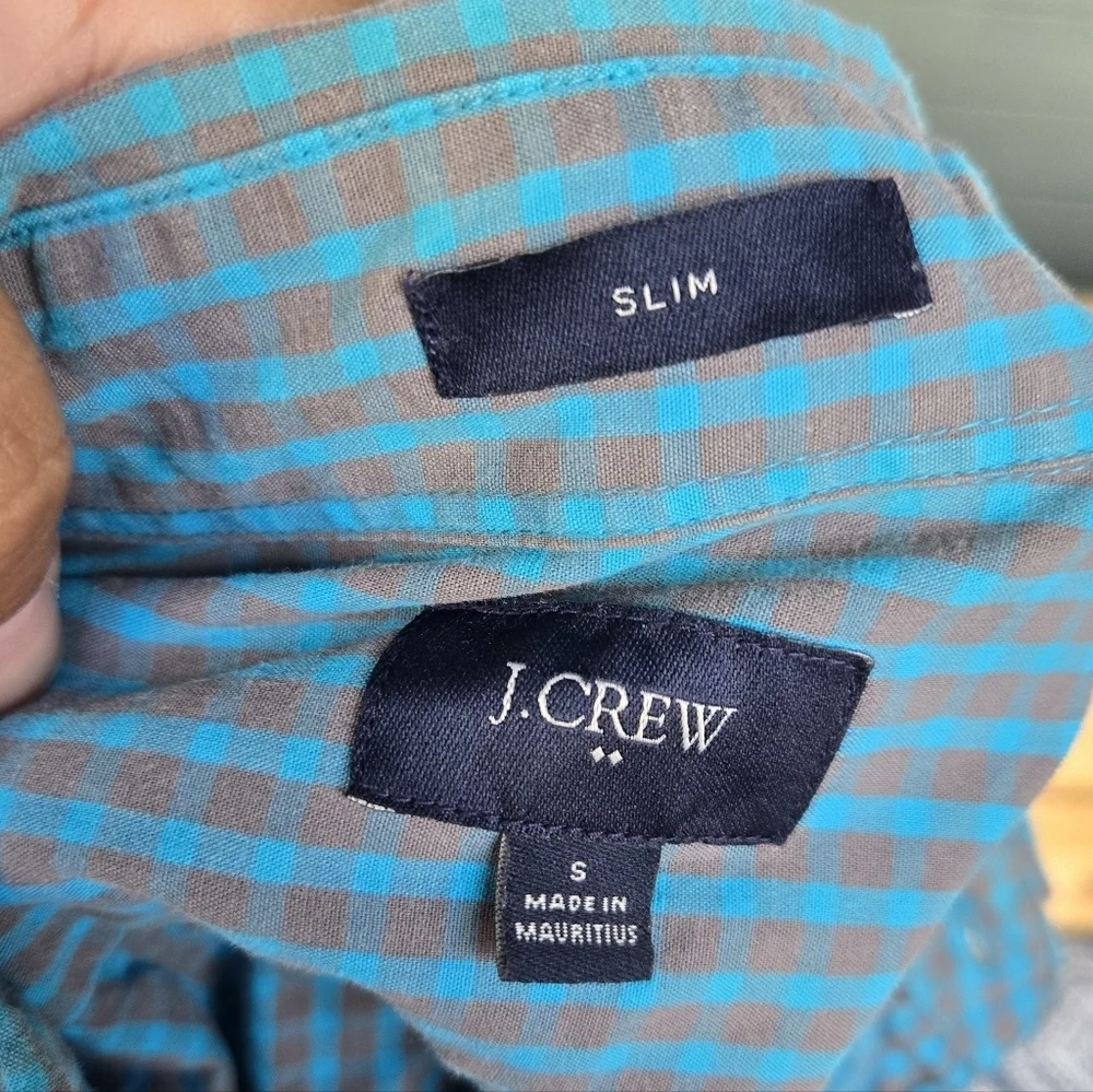 J. Crew Slim Fit Long Sleeve Button Down Blue And Gray Plaid Sz Small